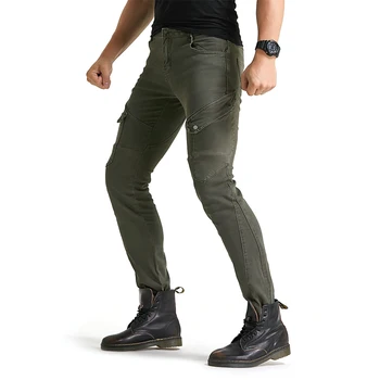 Erkek Motokros Kot Düz Ince Kot Siyah Yeşil Sürme Kot Koruyucu Donanım Pantolon 2021 Yeni
