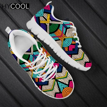 HYCOOL Moda Kadın Ayakkabı Renkli Afrika Kabile Desen Etnik Baskı Platformu Spor Sneakers Koşu Tenis Mesh Zapatos Görüntü 1
