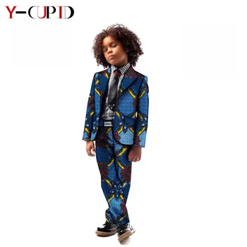 Afrika Giysileri Çocuk Boys için Bazin Riche Erkek Bebek Düğün Takım Elbise Çocuk Ankara Baskı 2 Parça Setleri Blazer Kıyafet YS204035 Görüntü 3