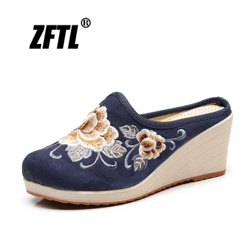 ZFTL Bayanlar Terlik Geleneksel Işlemeli ayakkabı El Yapımı Işlemeli ayakkabı kadın Yüksek Topuk Bayanlar sandalet Hanfu kadın ayakkabısı Görüntü 3