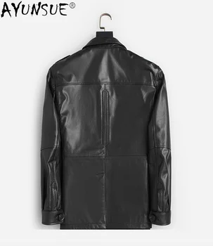 2022 Sonbahar 100 % Hakiki Inek Derisi Erkek Deri Ceket Yeni Siyah Ince Ceketler Erkek erkek Kore Giyim Jaqueta Masculina Görüntü 0