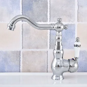 Tek Kolu Banyo Mutfak Musluk Cilalı Krom Sıcak ve Soğuk Su Dokunun 360 Döner Borulu Havzası Mikser Dokunun Lsf653