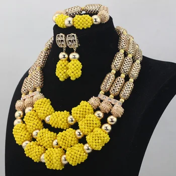 Muhteşem Sarı Afrika Moda Takı Setleri Altın Dubai Düğün Gelin Kristal Boncuk Takı Seti Sıcak Ücretsiz ShppingABL837