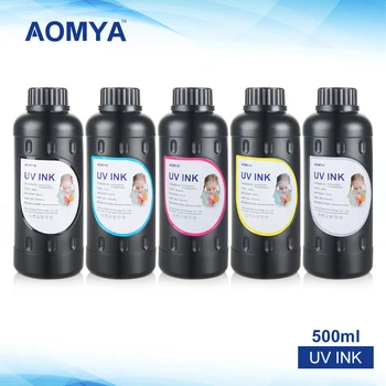Aomya 6 Renkler x 500 ml UV LED Mürekkep UV baskı mürekkebi için Yumuşak Malzemeler için Epson UV Flatbed yazıcı İle led ışık BK/C / M / Y / 2 Beyaz Görüntü 0