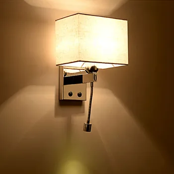 Modern yatak odası duvar ışık anahtarı LED duvar ışıkları yatak odası için paslanmaz çelik lamba kumaş abajur