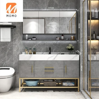 Mermer Banyo Dolabı Kombinasyonu Boya-Ücretsiz Katı Ahşap Akıllı Ayna Modern Minimalist Banyo Inter-Platformu Havzası El