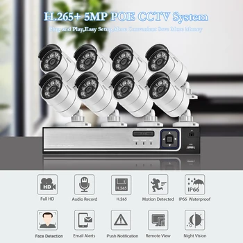 8CH 5MP Süper HD Video Güvenlik Sistemi H. 265 + NVR 5MP yüz sensörü ve ses ile Açık Su Geçirmez güvenlik kamerası Algılama Kiti Görüntü 0