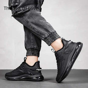 2022 Erkekler koşu ayakkabıları sıcak Tutmak ışık dantel-Up Erkek Sneakers Açık Düz kaymaz Giyilebilir spor ayakkabılar Zapatillas Hombre Siyah Görüntü 1