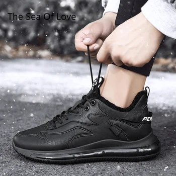 2022 Erkekler koşu ayakkabıları sıcak Tutmak ışık dantel-Up Erkek Sneakers Açık Düz kaymaz Giyilebilir spor ayakkabılar Zapatillas Hombre Siyah Görüntü 2