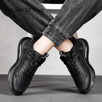 2022 Erkekler koşu ayakkabıları sıcak Tutmak ışık dantel-Up Erkek Sneakers Açık Düz kaymaz Giyilebilir spor ayakkabılar Zapatillas Hombre Siyah Görüntü 3
