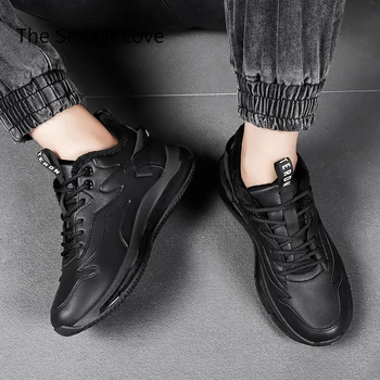 2022 Erkekler koşu ayakkabıları sıcak Tutmak ışık dantel-Up Erkek Sneakers Açık Düz kaymaz Giyilebilir spor ayakkabılar Zapatillas Hombre Siyah Görüntü 4