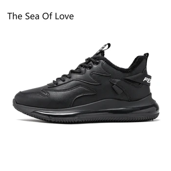 2022 Erkekler koşu ayakkabıları sıcak Tutmak ışık dantel-Up Erkek Sneakers Açık Düz kaymaz Giyilebilir spor ayakkabılar Zapatillas Hombre Siyah Görüntü 5