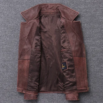 Ceket 100 % Gerçek Deri Erkek Sonbahar Kış Giysileri Streetwear Motosiklet Hakiki Inek Deri Ceket erkek Deri Ceket 08 Görüntü 3