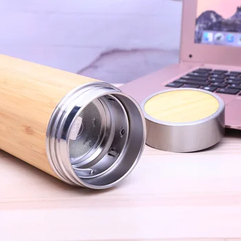 Bambu Paslanmaz Çelik Su Şişesi Vakum Yalıtımlı Seyahat Vakum Bardak Çay Demlik Süzgeç ile 450 ML W7300