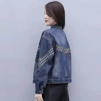 Baskı Denim Ceketler Kadın 2022 Bahar Sonbahar Cowgirl Ceket Moda Yeni Gevşek Kısa Giyim Dikiş Tops Görüntü 1