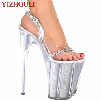 8 inç platformu kristal ayakkabı gümüş gelin parti ayakkabı 20 cm seksi ultra yüksek topuklu temizle lady moda sandalet Görüntü 0