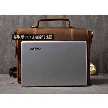 Erkek Evrak Çantaları 100 % Hakiki Deri Iş Erkek Çanta Messenger Omuz CrossBody Vintage Adam Seyahat Laptop Tote Çanta