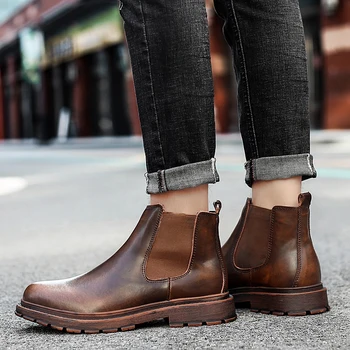 Oxford Erkek Ayakkabı Erkek Tasarımcı Hakiki Deri erkek Kanat Ucu Chelsea Ayak Bileği Çizmeler Iş Elbise Kısa Çizmeler