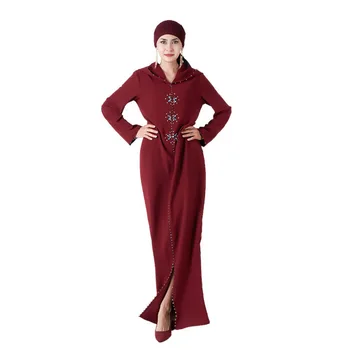 Kapşonlu Elmas Kaftan Marocaind Ramazan Müslüman Elbise Jellaba Femme Başörtüsü Abaya Dubai Arap Kadın Kaftan Türkiye İslam Giyim Görüntü 2