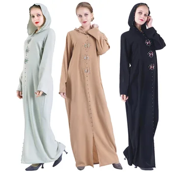 Kapşonlu Elmas Kaftan Marocaind Ramazan Müslüman Elbise Jellaba Femme Başörtüsü Abaya Dubai Arap Kadın Kaftan Türkiye İslam Giyim Görüntü 3