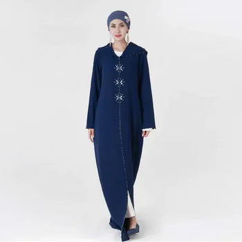 Kapşonlu Elmas Kaftan Marocaind Ramazan Müslüman Elbise Jellaba Femme Başörtüsü Abaya Dubai Arap Kadın Kaftan Türkiye İslam Giyim Görüntü 4