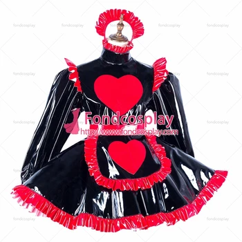 Fondcosplay yetişkin seksi çapraz soyunma sissy hizmetçi siyah ağır pvc elbise kilitlenebilir Üniforma Kalp önlük kostüm Tailor-made[G2193] Görüntü 0