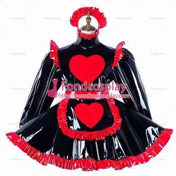 Fondcosplay yetişkin seksi çapraz soyunma sissy hizmetçi siyah ağır pvc elbise kilitlenebilir Üniforma Kalp önlük kostüm Tailor-made[G2193] Görüntü 1