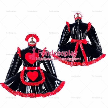 Fondcosplay yetişkin seksi çapraz soyunma sissy hizmetçi siyah ağır pvc elbise kilitlenebilir Üniforma Kalp önlük kostüm Tailor-made[G2193] Görüntü 2