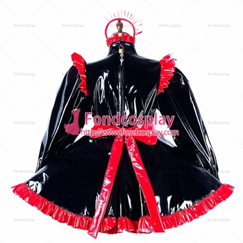 Fondcosplay yetişkin seksi çapraz soyunma sissy hizmetçi siyah ağır pvc elbise kilitlenebilir Üniforma Kalp önlük kostüm Tailor-made[G2193] Görüntü 3