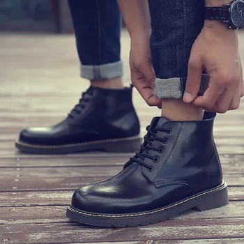 Kore tarzı erkekler moda kovboy çizmeleri siyah kahverengi ayakkabı hakiki deri çizme ayak bileği platformu botas de homens chaussure homme adam