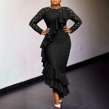 Noel Dantel Bodycon Elbise Afrika Elbiseler Kadınlar ıçin 2021 Dashiki Seksi Mesh Ruffles Elbise Parti Elbise Afrika Elbise Robe Femme Görüntü 4