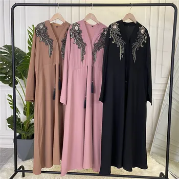 Islam Müslüman Kadınlar uzun Elbise Türk Orta Doğu Dubai Kaftan Arapça Abaya Nakış Sequins Maxi Robe Elbise Ramazan Jilbab Görüntü 2