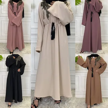 Islam Müslüman Kadınlar uzun Elbise Türk Orta Doğu Dubai Kaftan Arapça Abaya Nakış Sequins Maxi Robe Elbise Ramazan Jilbab Görüntü 3