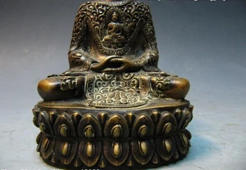 Ücretsiz Kargo 15 cm Nepal Budizm 100 % Saf Bronz Bakır Oyma Amitayus Sakyamuni Buda heykeli