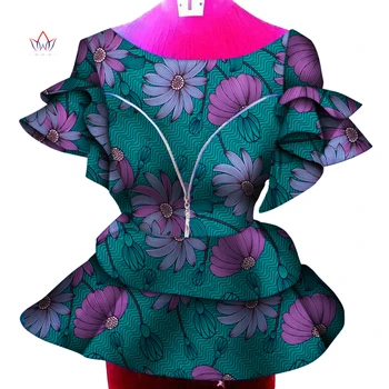 Afrika kıyafeti Dashiki Afrika Gömlek Kadınlar için Bazin Riche Ankara Baskı Kısa Kollu Zip Gömlek Üst Kadın Nedensel Parti WY6733