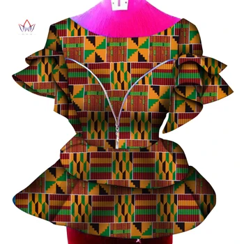 Afrika kıyafeti Dashiki Afrika Gömlek Kadınlar için Bazin Riche Ankara Baskı Kısa Kollu Zip Gömlek Üst Kadın Nedensel Parti WY6733 Görüntü 1