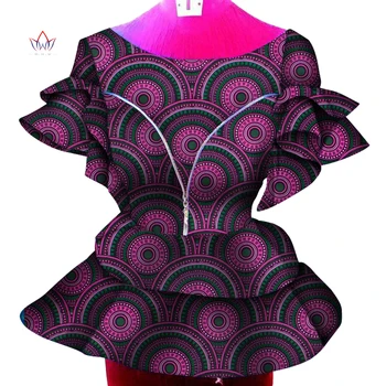 Afrika kıyafeti Dashiki Afrika Gömlek Kadınlar için Bazin Riche Ankara Baskı Kısa Kollu Zip Gömlek Üst Kadın Nedensel Parti WY6733 Görüntü 2