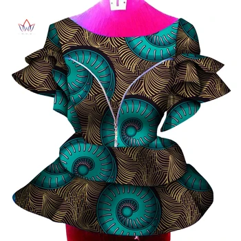 Afrika kıyafeti Dashiki Afrika Gömlek Kadınlar için Bazin Riche Ankara Baskı Kısa Kollu Zip Gömlek Üst Kadın Nedensel Parti WY6733 Görüntü 4