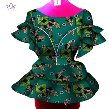 Afrika kıyafeti Dashiki Afrika Gömlek Kadınlar için Bazin Riche Ankara Baskı Kısa Kollu Zip Gömlek Üst Kadın Nedensel Parti WY6733 Görüntü 5
