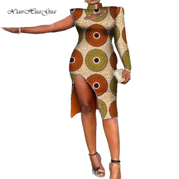 2020 Kadın Afrika Elbise Bir Uzun Kollu Artı Boyutu Bölünmüş Elbise Moda Ankara Elbise Bayan Afrika Giysi Yarık Etek WY7445