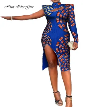 2020 Kadın Afrika Elbise Bir Uzun Kollu Artı Boyutu Bölünmüş Elbise Moda Ankara Elbise Bayan Afrika Giysi Yarık Etek WY7445 Görüntü 2