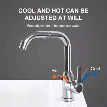 Paslanmaz Çelik Dönebilen 360 Derece Yerli Sıcak Ve Soğuk Su Tuvalet Mutfak Dokunun Banyo Lavabo Musluk Görüntü 3