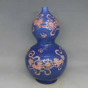 Antik MingDynasty porselen vazo,mavi oyma aslan şişe mobilya,el boyalı sanatları /toplama ve süsleme,ücretsiz kargo