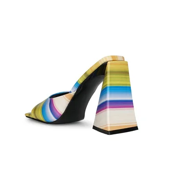 Bayan Kare Peep Toe Terlik Maç Renkler Tıknaz Garip Yüksek Topuk Arkası Açık Iskarpin Sandalet Ayakkabı Pompaları Artı Boyutu 34-45 Yeni 2022 Görüntü 2