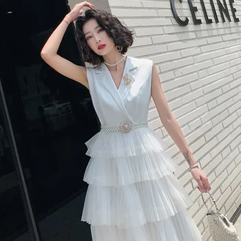 Özel Durum Elbise Illusion V Yaka Kolsuz Tül Dantel İnciler A-Line Lüks Beyaz Diz Boyu Zarif Kadın Balo Elbisesi E833