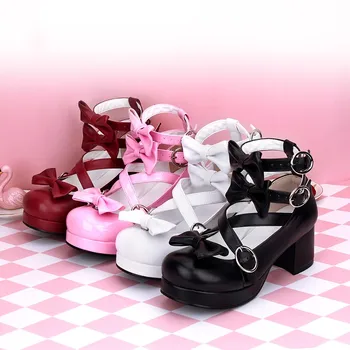 Tatlı lolita prenses tatlı ayakkabı yüksek topuk yuvarlak ayak lolita ayakkabı Platformu Çapraz Tokaları Çay Partisi Lolita Ayakkabı yumuşak kız çünkü