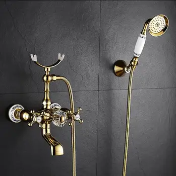 Vidric pirinç altın duvara monte banyo küvet bataryası exposed B & S musluk seti Görüntü 0