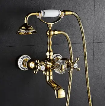 Vidric pirinç altın duvara monte banyo küvet bataryası exposed B & S musluk seti Görüntü 1