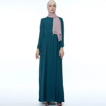 Moda Müslüman Kadınlar Uzun Kollu Abaya Maxi Elbise Şifon Düz İslam Parti Kaftan Arap Türk Rahat Jilbab Giyim Ramazan