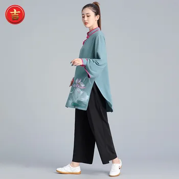 2022 Yeni Bahar Sonbahar Çin Tai Chi Giyim Takım Yarışması Tai Chi Dövüş Sanatları Giyim Kadınlar için Lotus Desen Üniforma